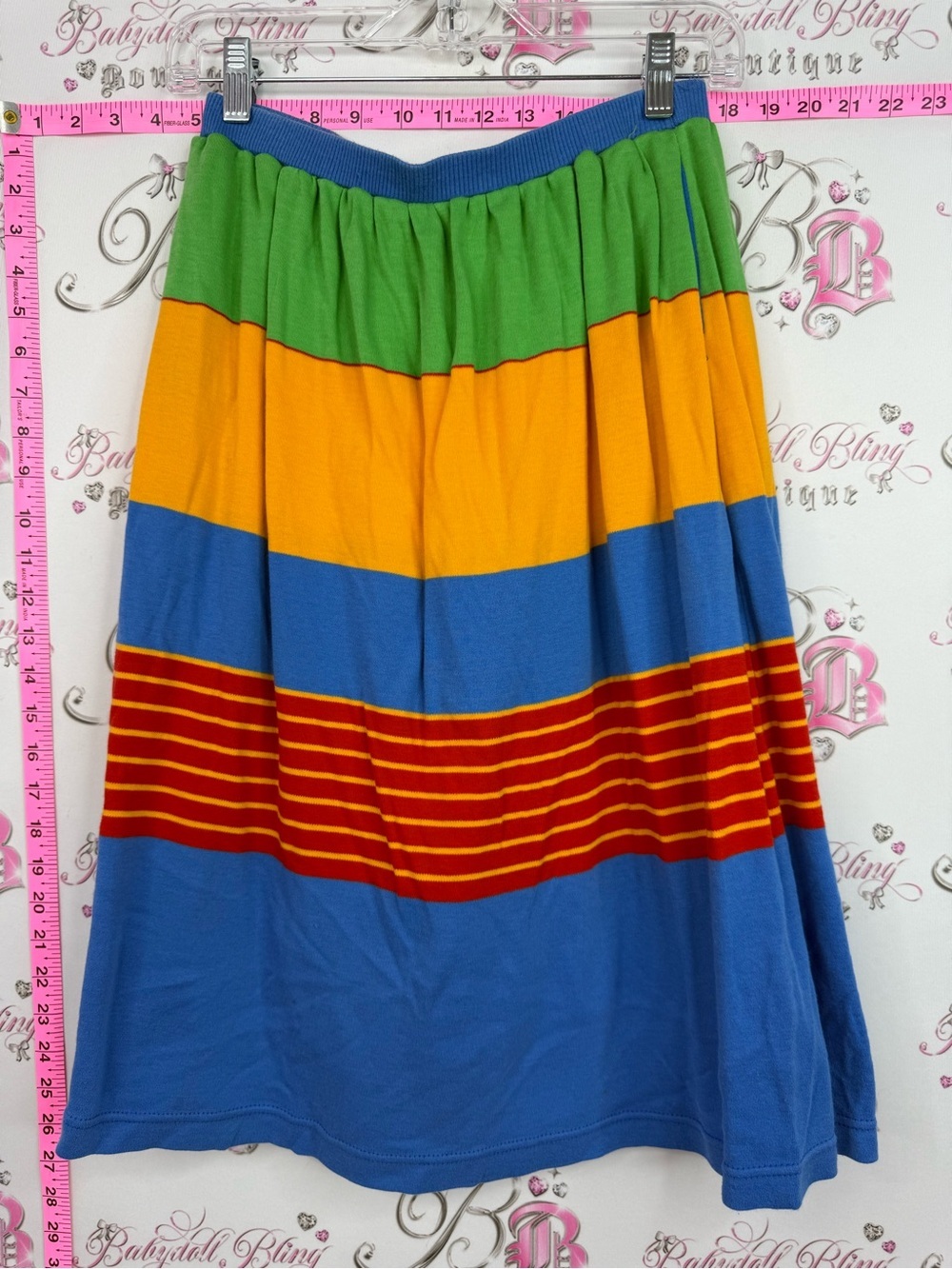SPHINX skirt vintage rainbow Midi Skirt in Blue, Green, Yellow & Red